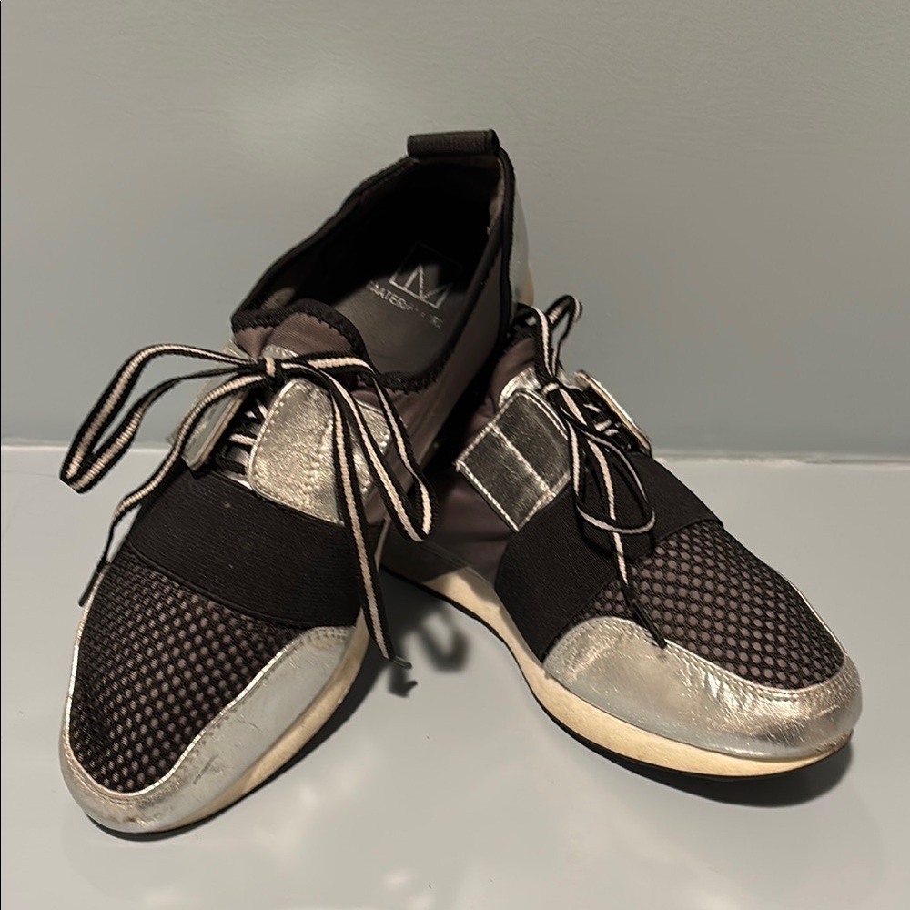 Material Girl Black and Silver Sneakers with Mesh Upper